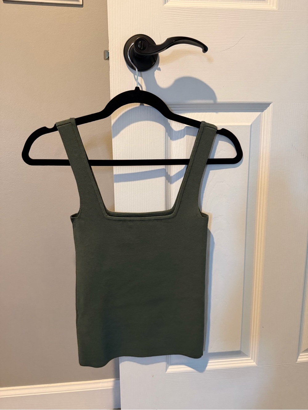 Leith Olive Ribbed Square Neck Tank - Picture 2 of 3